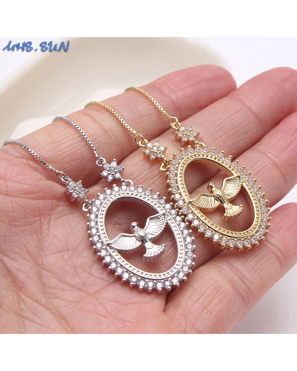 MHS.SUN Fashion Eagle Pendant Necklace Cubic Zirconia Choker Necklace For Women Gold/Silver Color Chain Necklace front-3