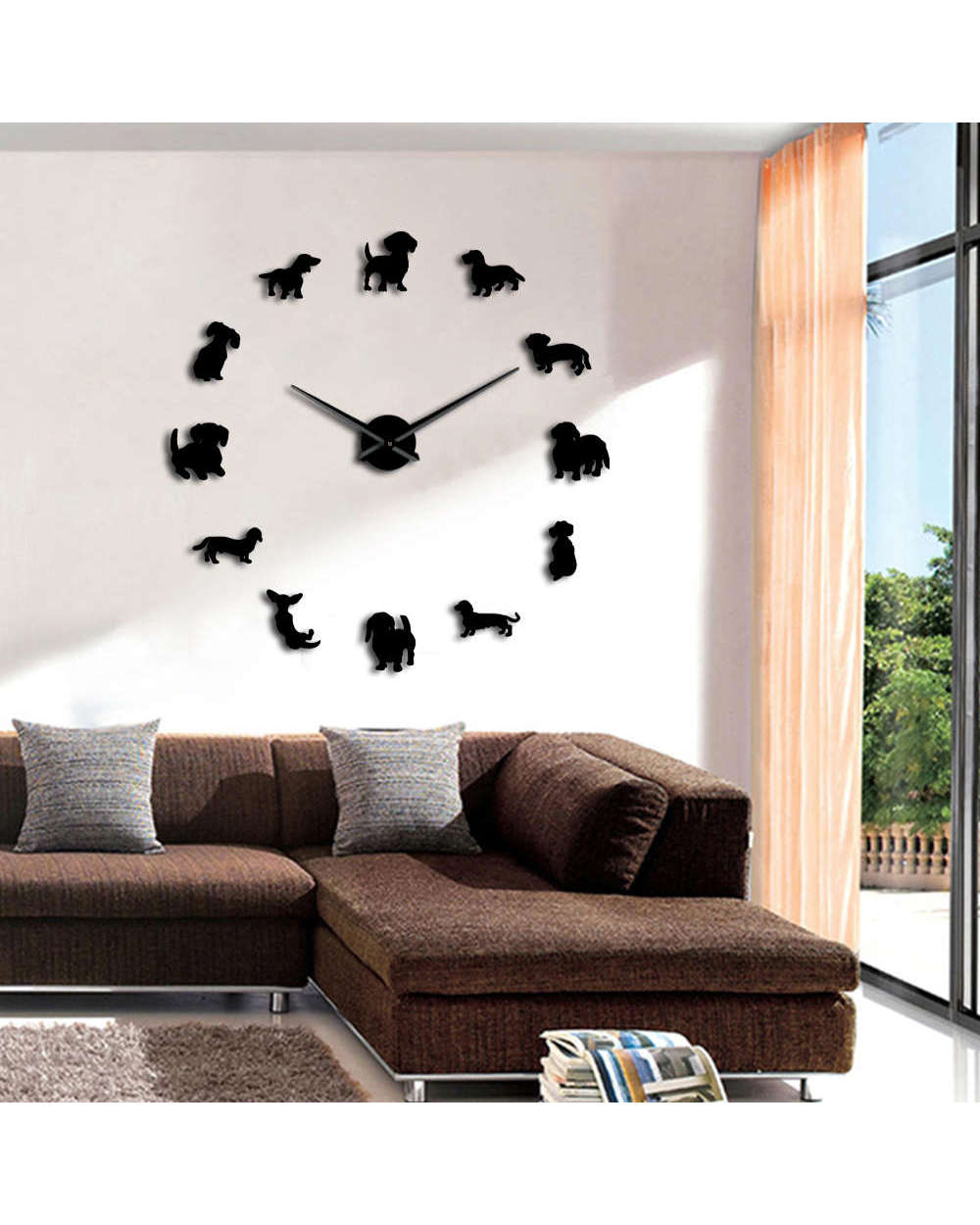 Dachshund Clock DIY Large Wall Clock Mirror Frameless Giant 3D Wall Watches Sausage Dog Wall Decor front-0