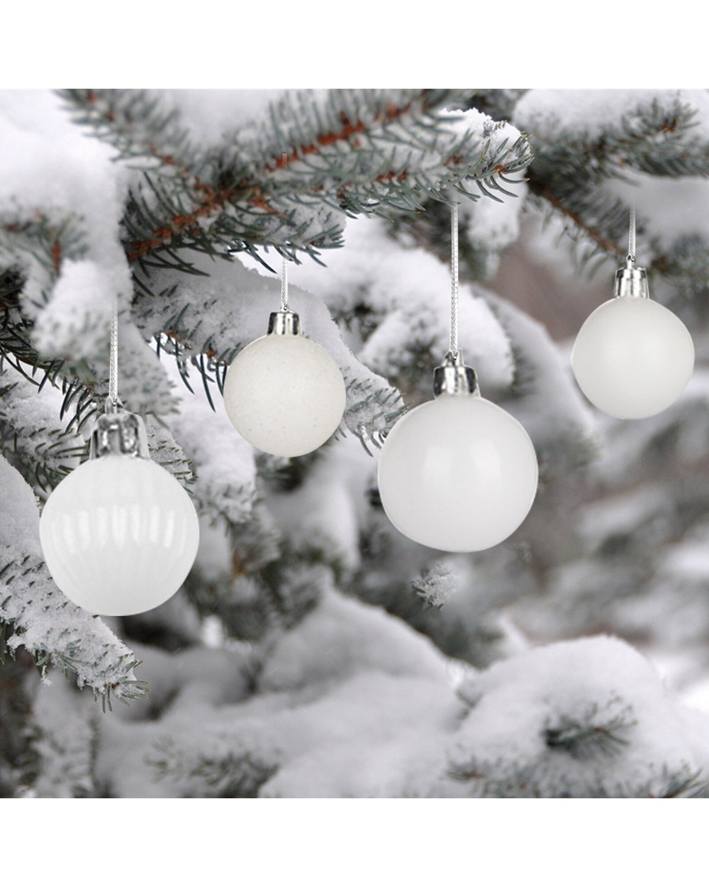48 Pieces Plastic Christmas Balls Xmas Tree Hanging Decoration White Christmas Balls Pendant For Holiday Xmas Decor front-1