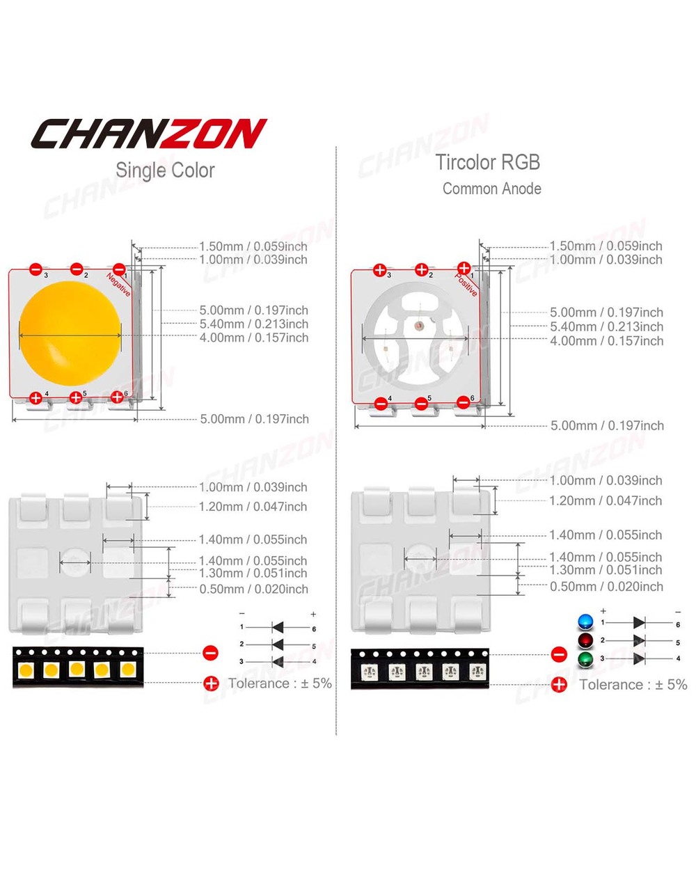 100Pcs Smd 5050 (2020) Led Emitting Diode Lamp Chip Warm Cool White Red Green Blue Yellow Orange Uv Pink Rgb 3V Smt Lig front-1