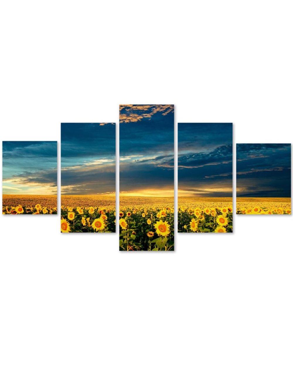 Sunflower Flower Sea Picture Print Nature 5 Panel Canvas Art Wall Decor front-1