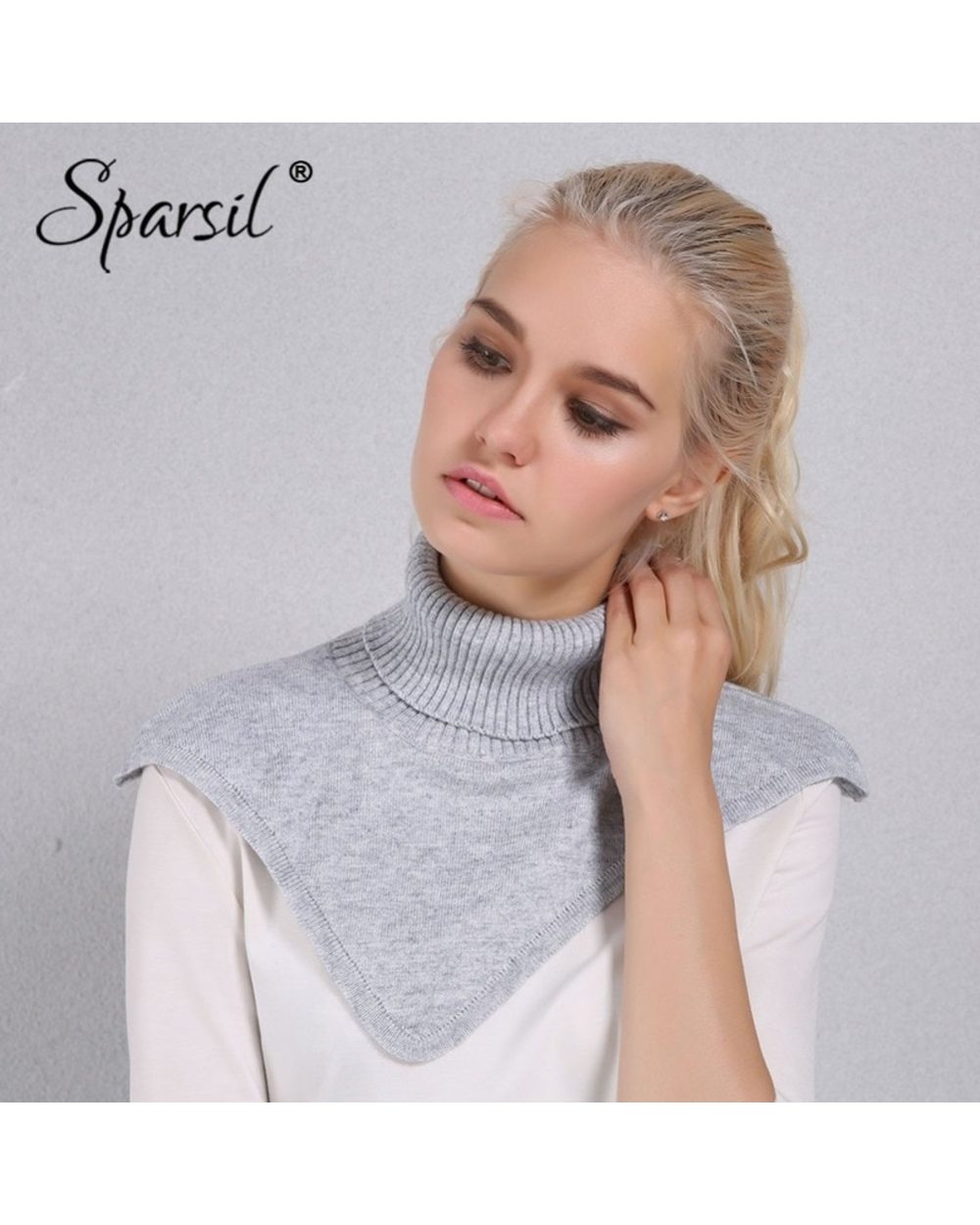 Sparsil Women Winter Turtleneck Knitted Ring Scarf Irregular Design Cap Collar Autumn Knitting Pullover Warm Soft Scarv front-0