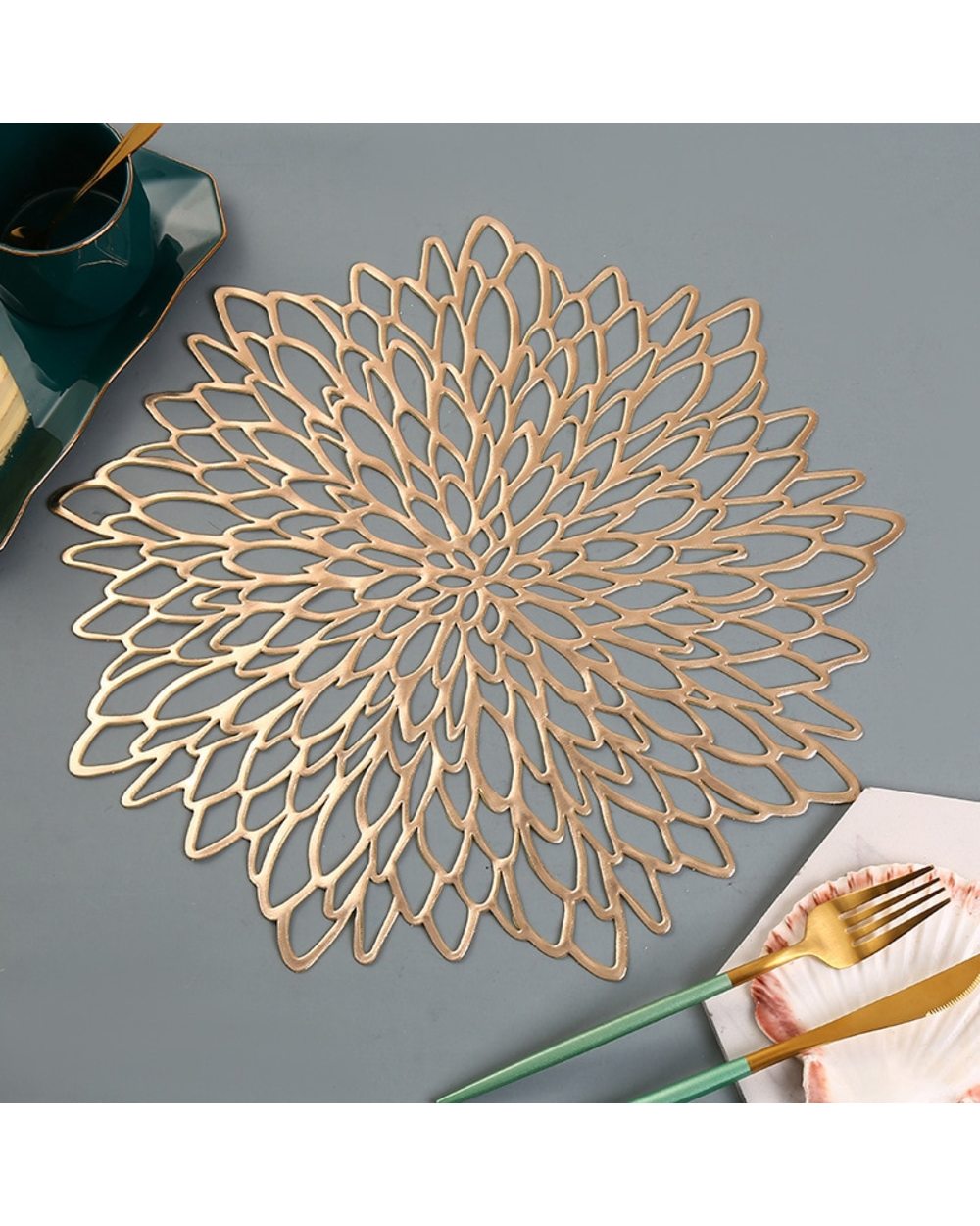 Table Mat Hibiscus Flower Bronzing PVC Placemat Coaster Pads Table Bowl Home Christmas Decor Heat Resistant front-4