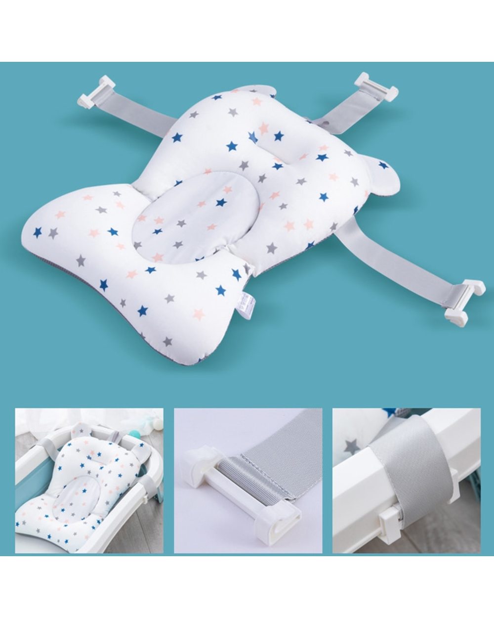 Baby Bath Seat Support Mat Foldable Baby Bath Tub Pad- Newborn Bathtub Pillow Infant Anti-Slip Soft Comfort front-2