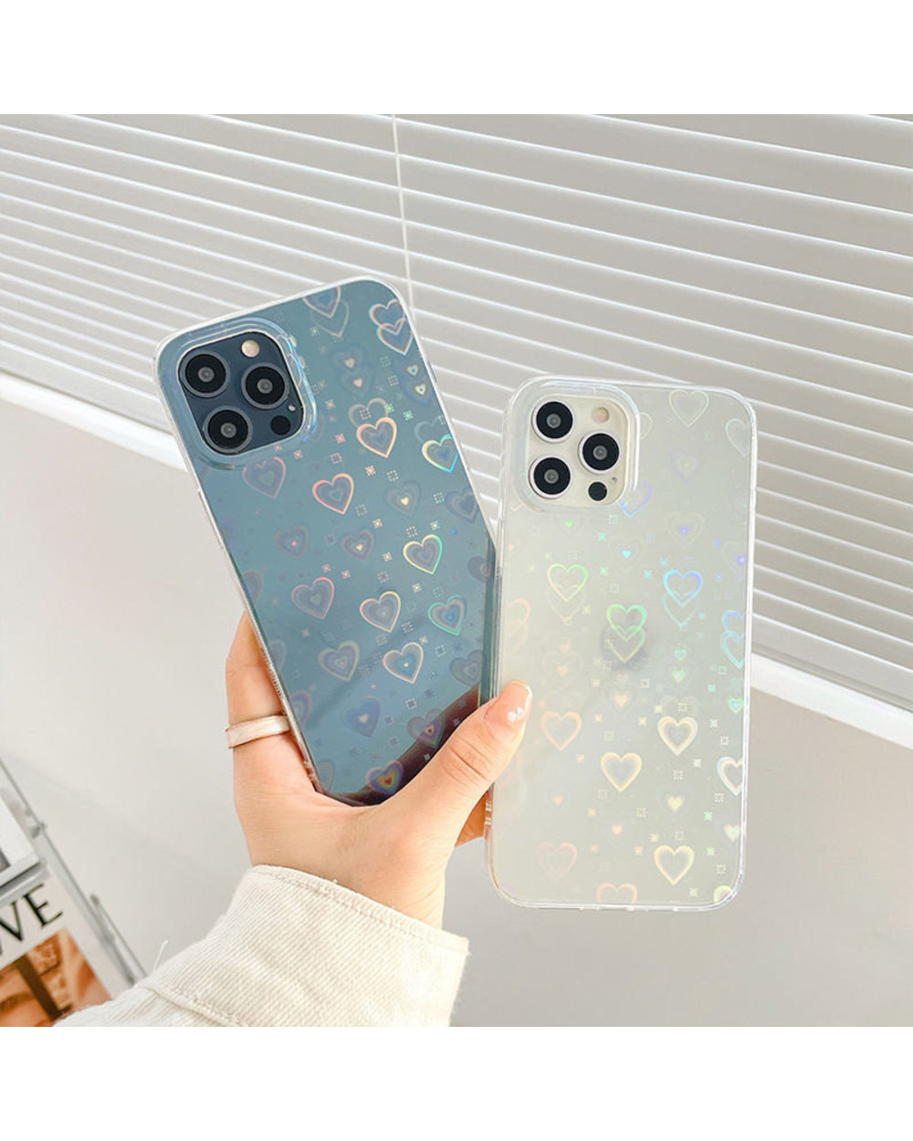 Fashion Gradient Laser Love Heart Pattern Clear Phone Case For iPhone front-0
