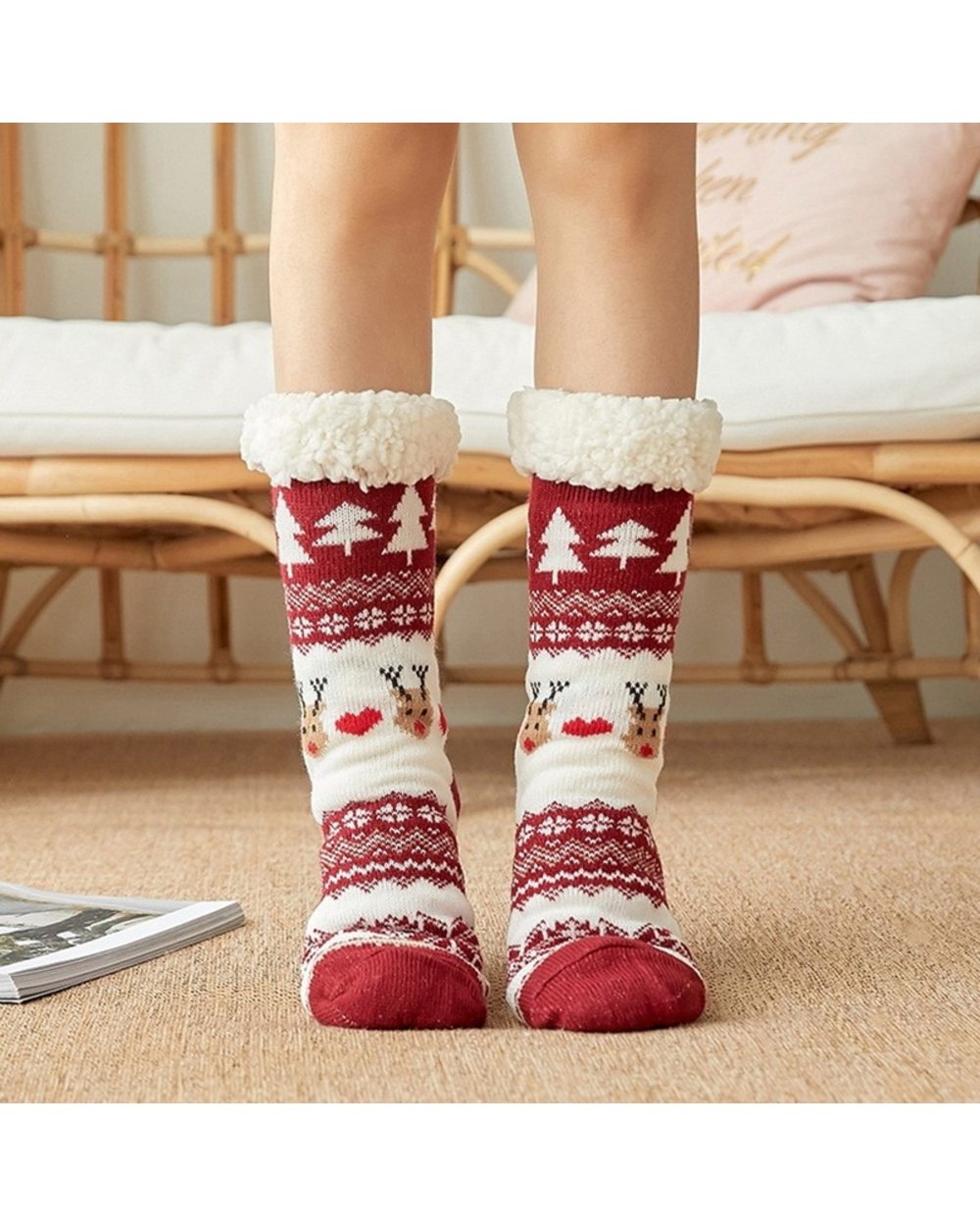 Home Slippers Women Winter Floor Shoes Christmas Elk Indoor Socks Shoes Warm Fur Slides Ladies Plush Slippers Pantoffels front-2