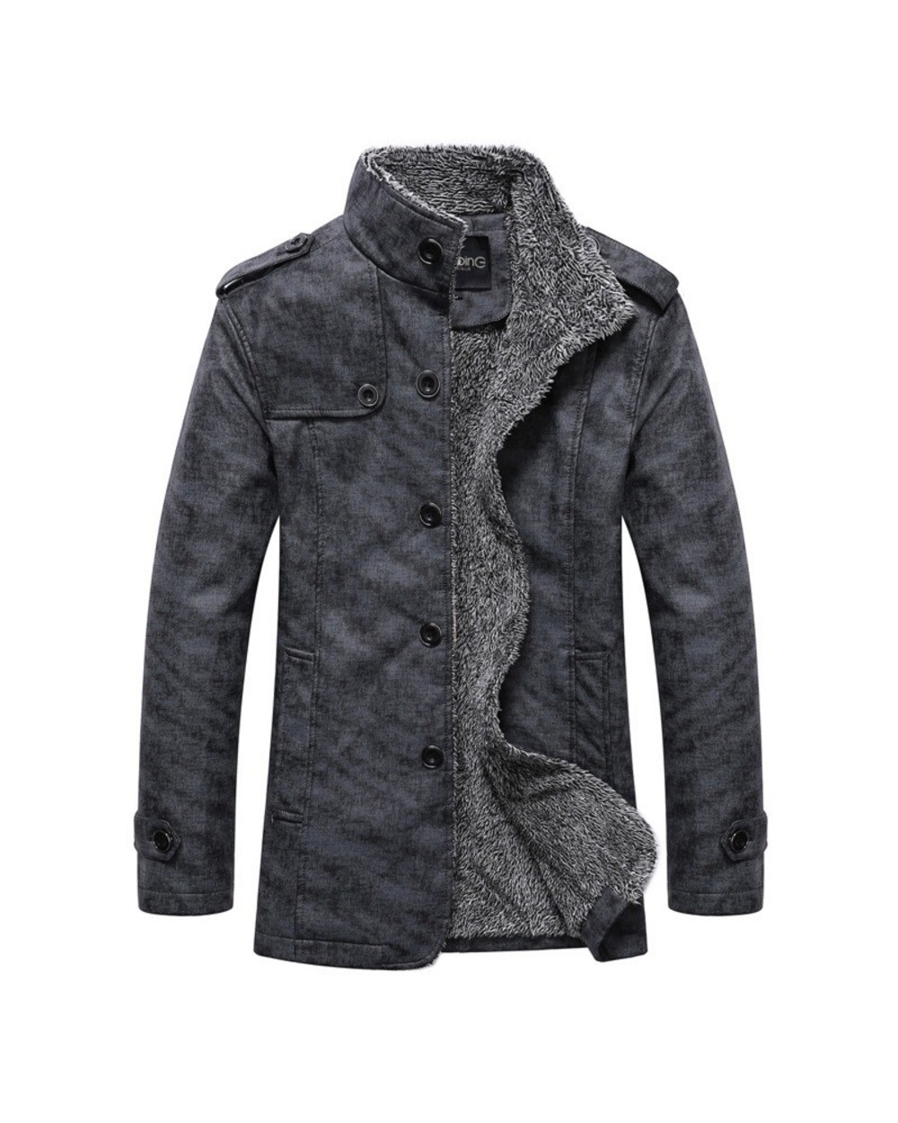 Men Solid Long Sleeve Faux PU Leather Coat front-1