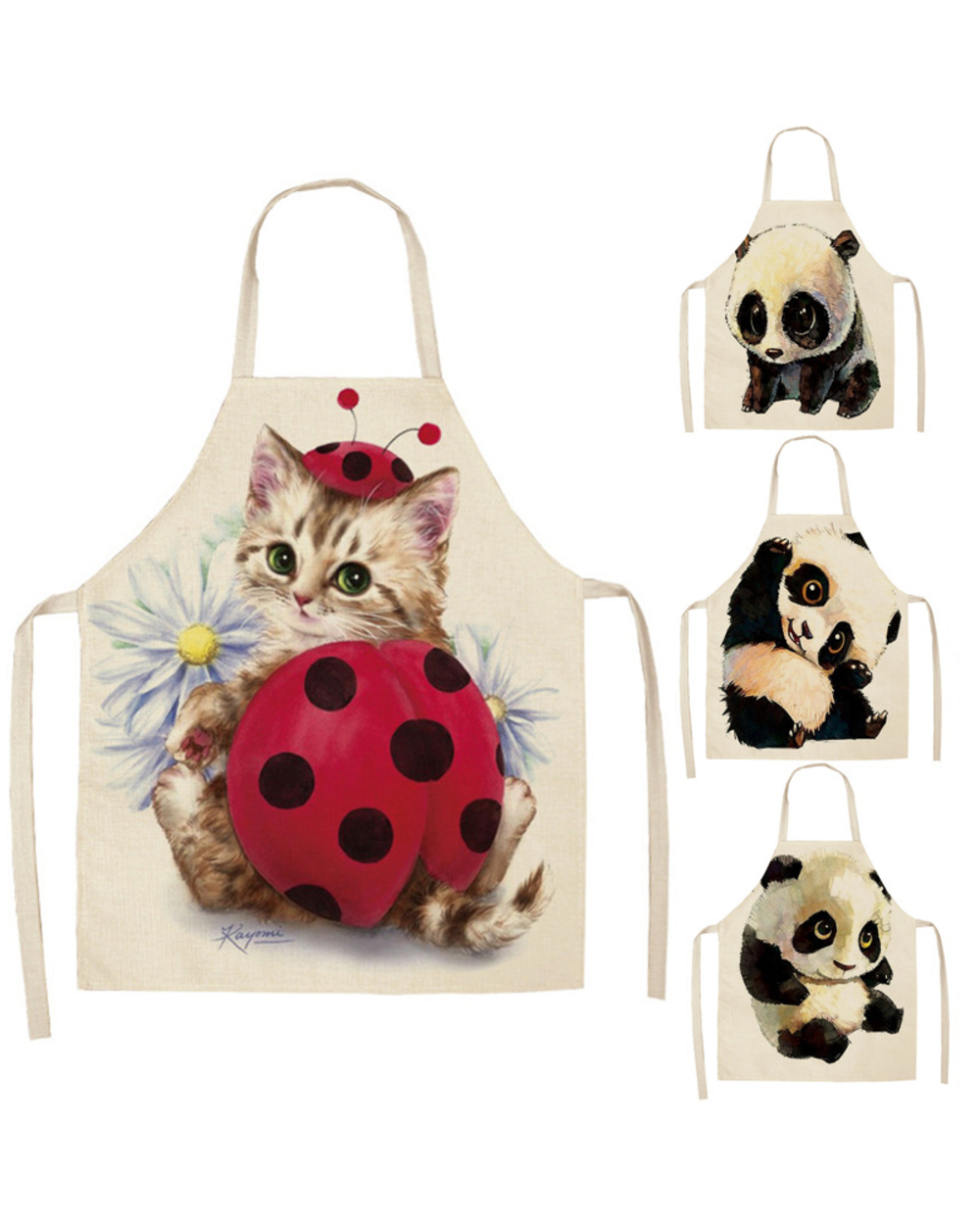 Panda Pattern Kitchen Apron For Woman Sleeveless Cotton Linen Aprons Home Cooking Baking Bibs Cleaning Tools front-0