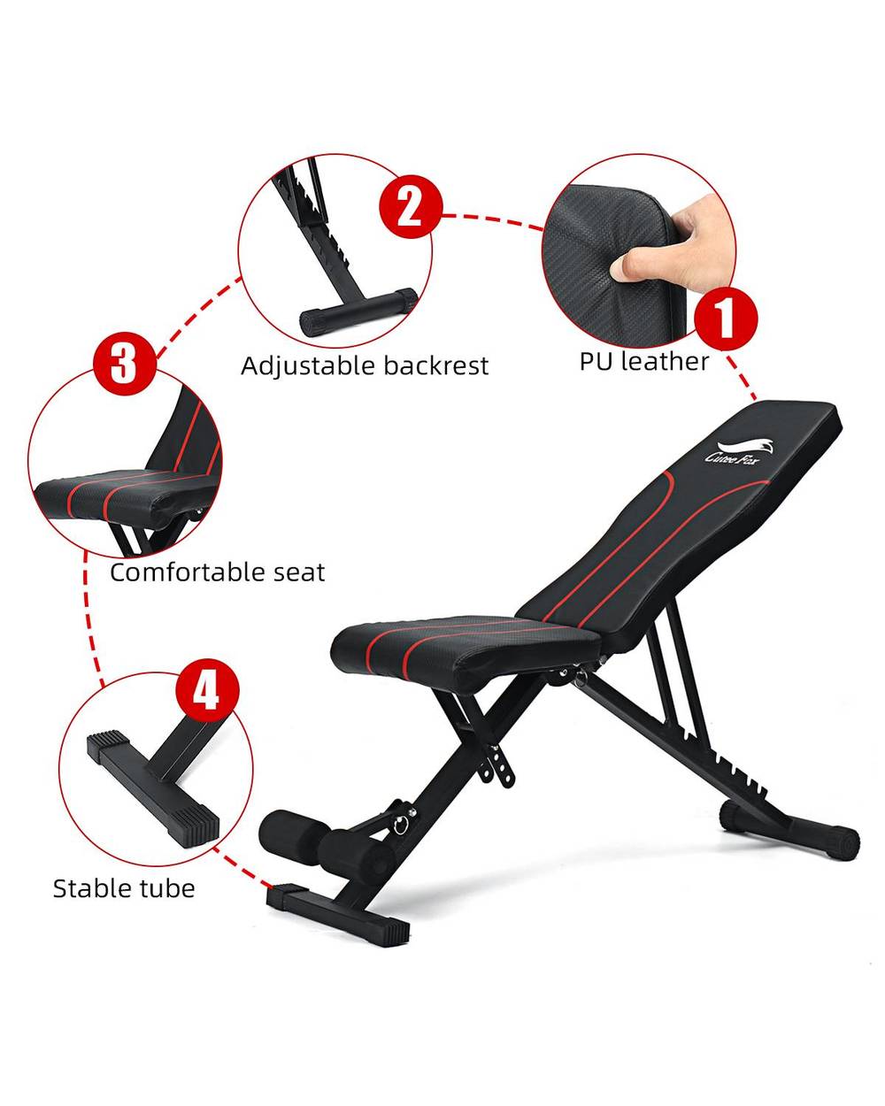 New Adjustable Fitness Sit Up Bench Folding Gym Exercise Training Equipment Weight Multi-Function Steel Bench 110Cm Us front-5