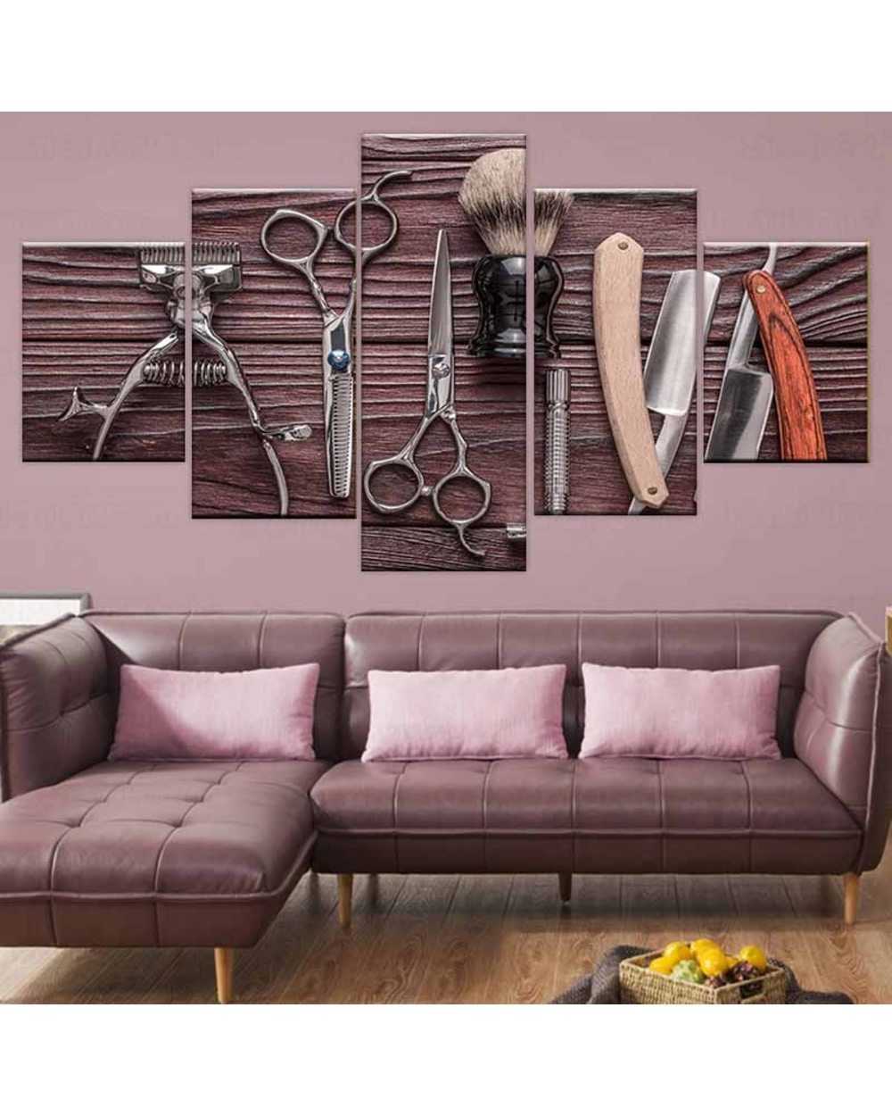 Hairdressing Tools Scissors Razor Styling Picture Print Beauty 5 Panel Canvas Art Wall Decor front-1
