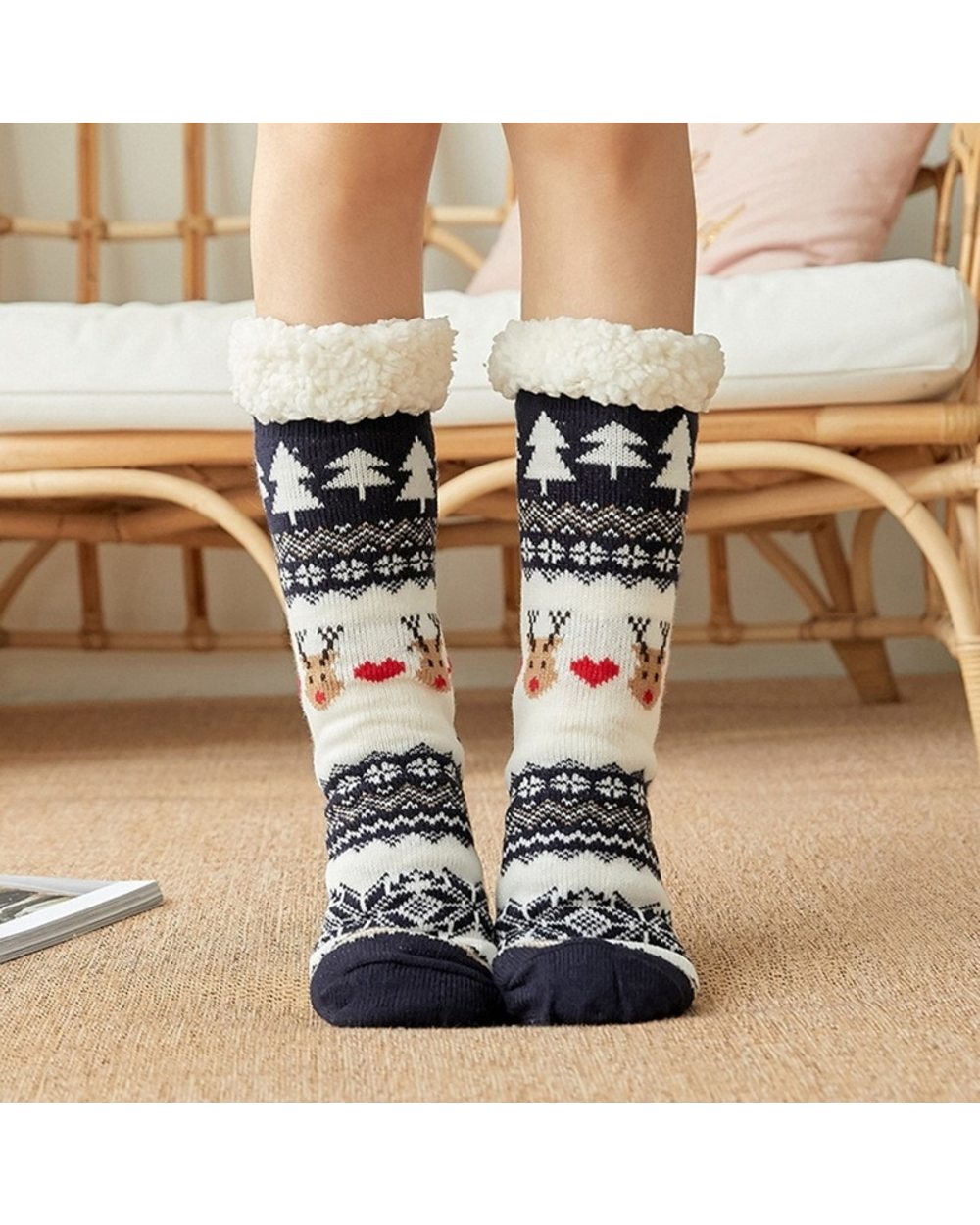 Home Slippers Women Winter Floor Shoes Christmas Elk Indoor Socks Shoes Warm Fur Slides Ladies Plush Slippers Pantoffels front-4
