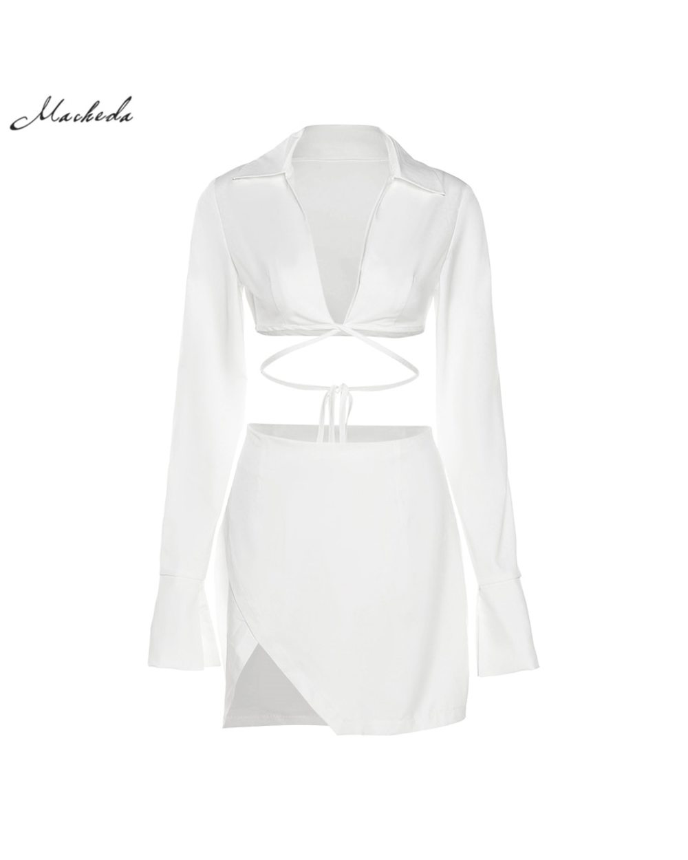 Summer Fashion White Slim Set Women Sexy Shirt And High Waits Mini Skirt Street Casual Two Pieces Sets front-5