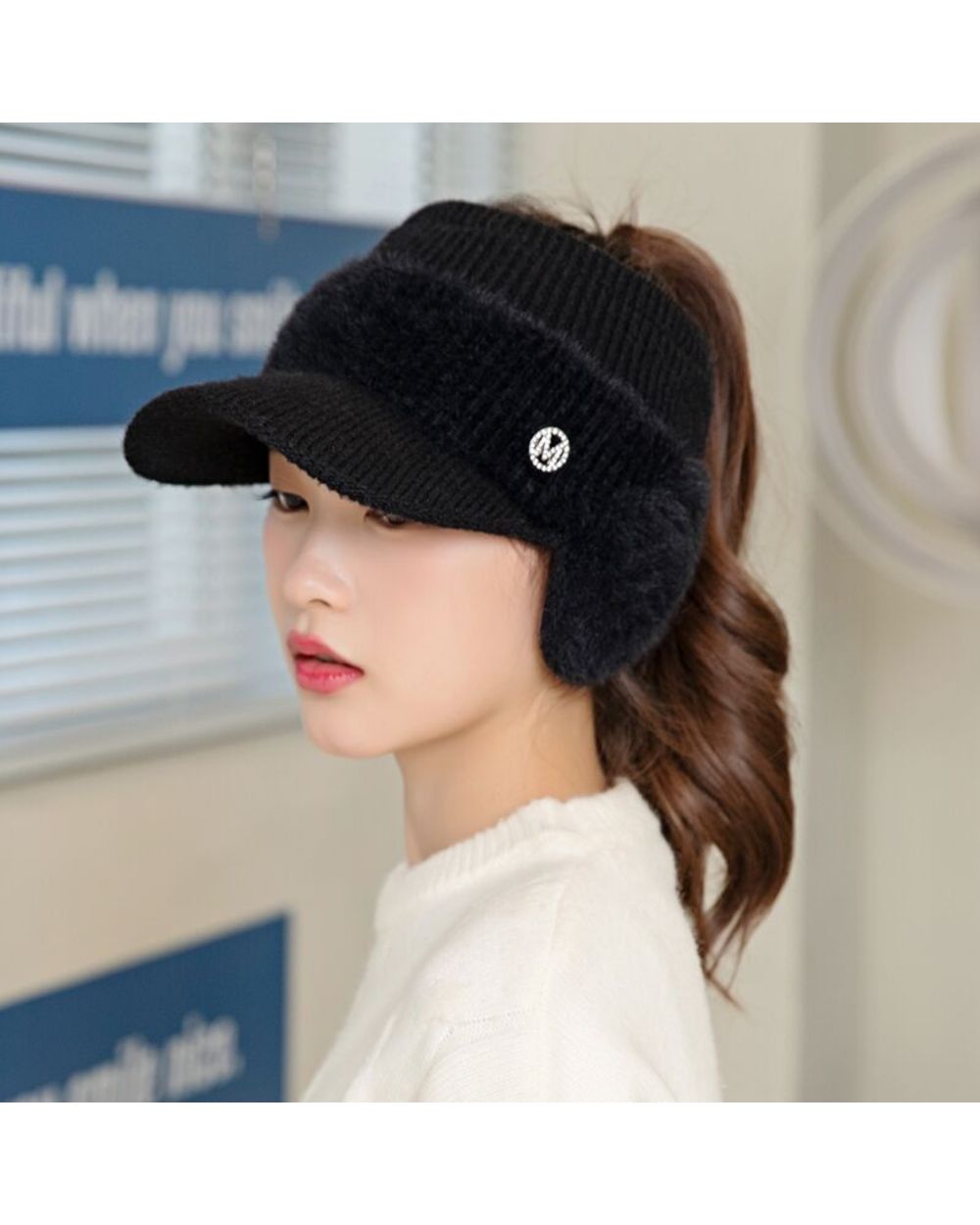 Winter Hats For Women 2022 Fashion M Winter Warm Earflaps Knitted Ponytail Hats Female Autumn Baseball Caps Gorros Viso front-0