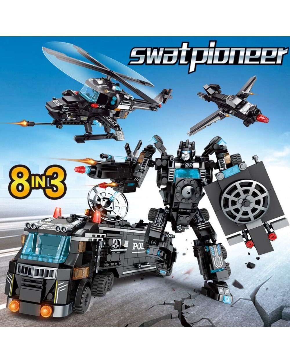 City Police Station Technical Car Motorcycle Building Blocks SWAT Team Weapons Truck Ship Robot Bricks Toys Sets front-1