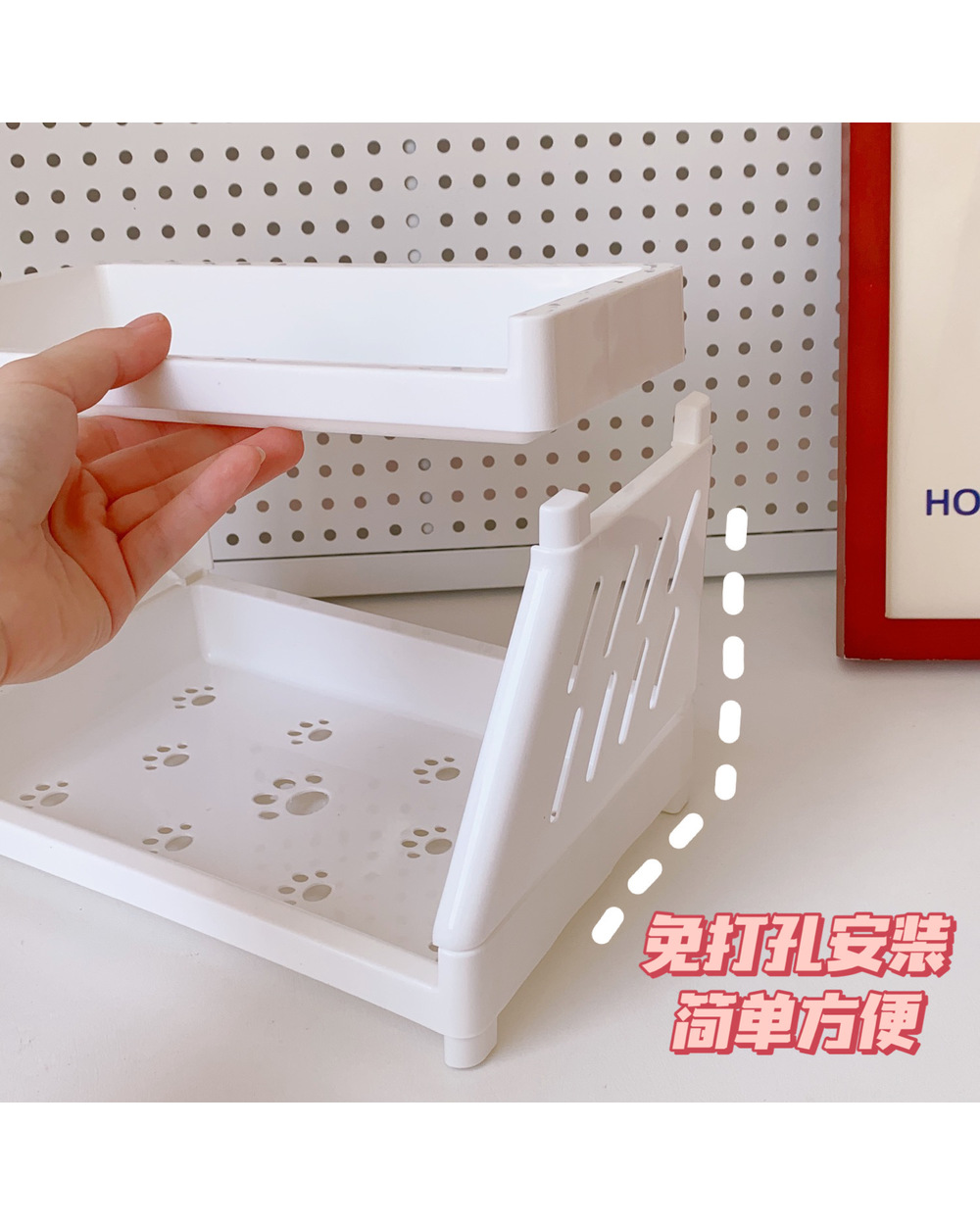 Kawaii Storage Rack 2 Layers Desk Organizer Cat Paw Ins Desktop Cosmetic Display Rack Stationery Storage Rack Table Org front-4