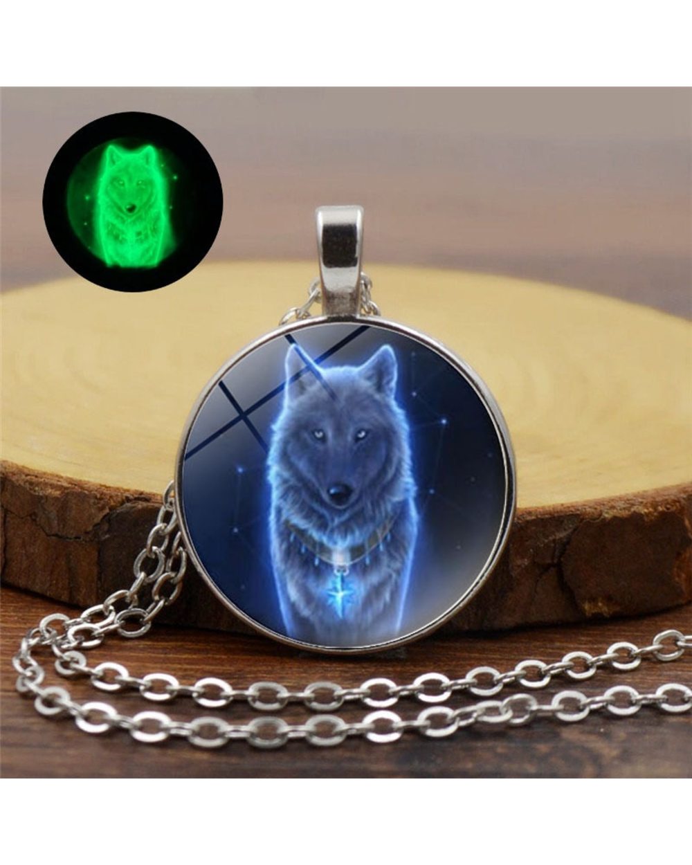 Class Glow In The Dark Necklace Charm Wolf Pattern Dome Alloy Luminous Moon Pendant Necklace Women Men Punk Jewelry front-0