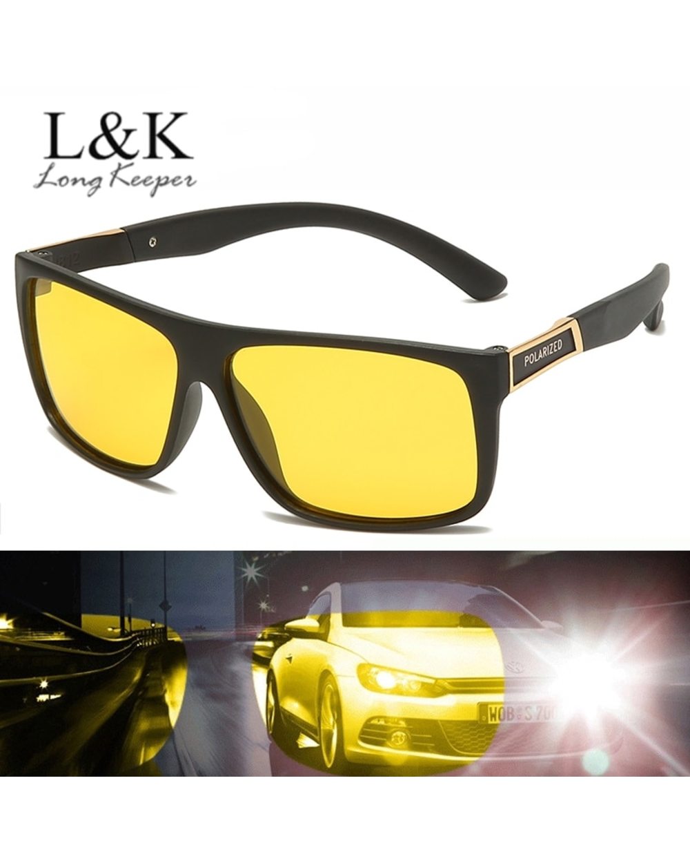 Longkeeper Unisex Night Vision Driver Goggles Car Driving Sunglasses Yellow Lens Anti-Glare Uv Protection Sun Glasses O front-0
