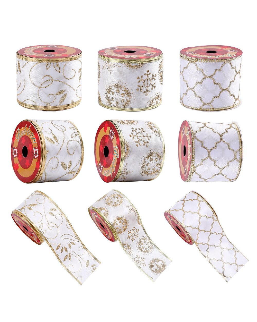 5M/Roll Christmas DIY Linen Ribbon Gold edge Ribbon With Wired Gift Classic Wrapping Christmas Tree Wreath Bows Navidad front-5