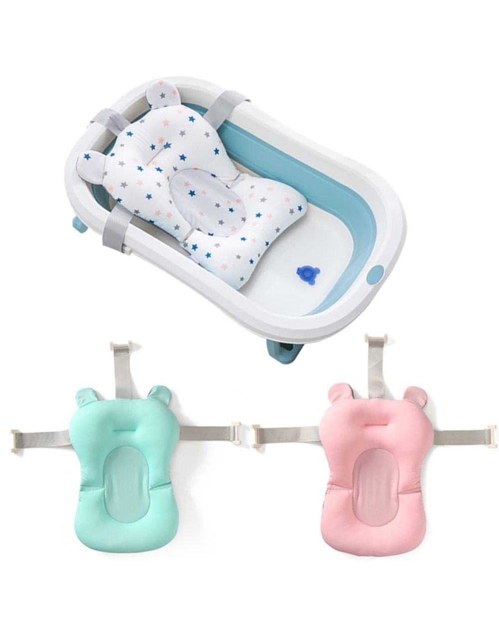 Baby Bath Seat Support Mat Foldable Baby Bath Tub Pad- Newborn Bathtub Pillow Infant Anti-Slip Soft Comfort front-5