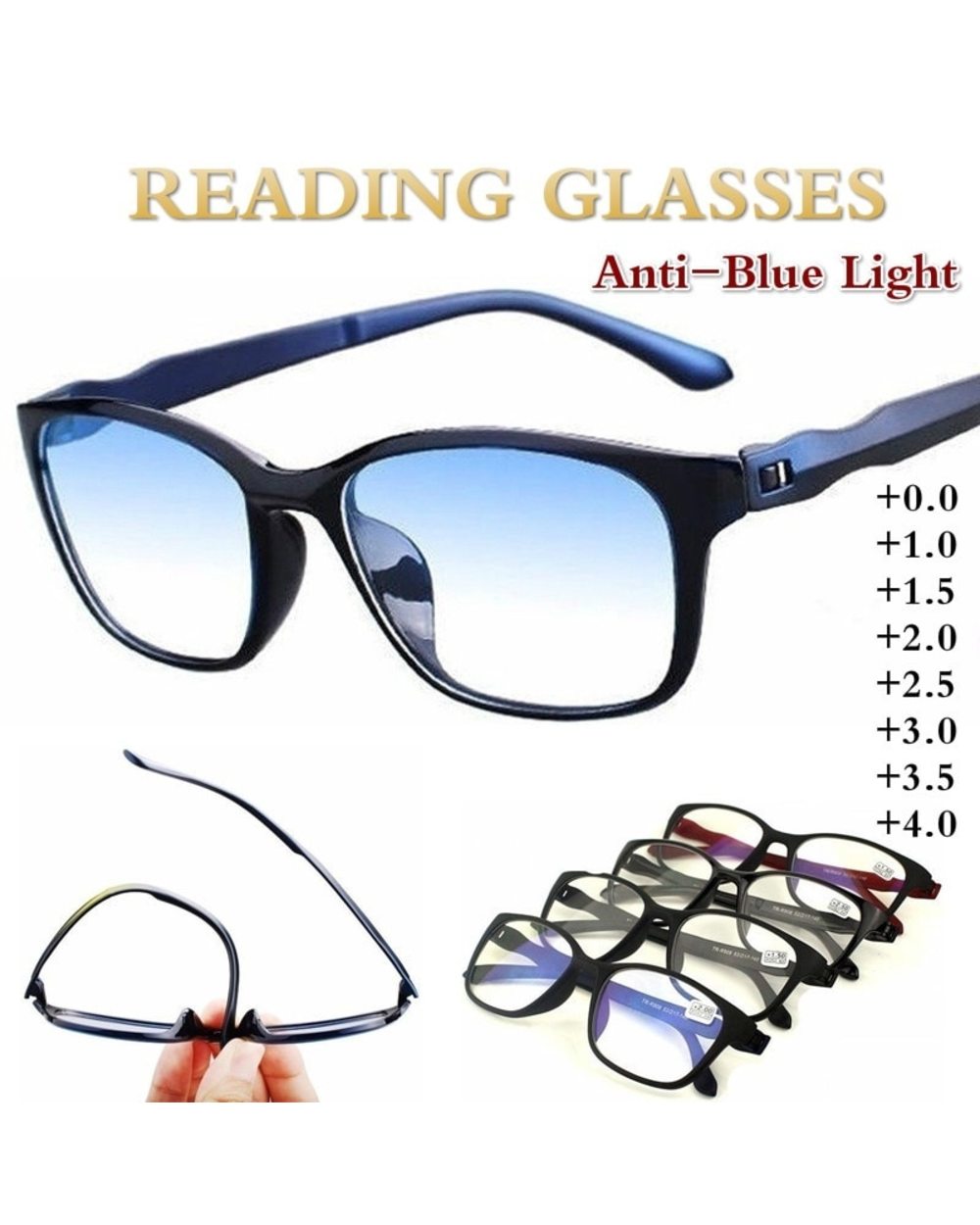 Anti Blue Reading Glasses Presbyopic Eyeglasses Men Antifatigue Computer Eyewear 0 +1.0 +1.5 +2.0 +2.5 +3.0 +3.5 +4.0 front-5
