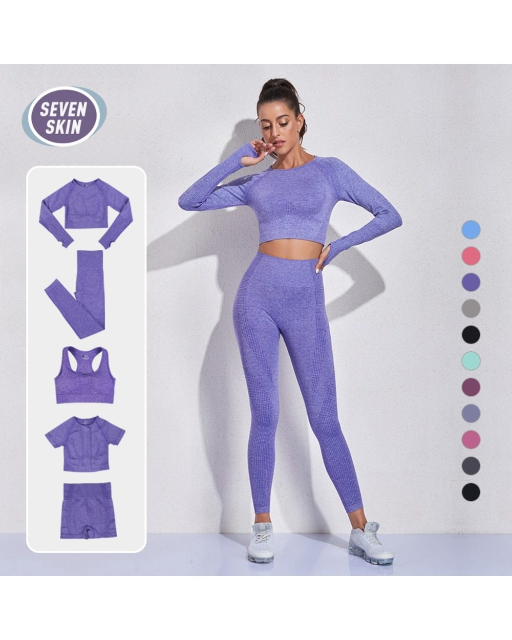 Long Sleeve Yoga Pant Set Seamless Women Yoga Set Gym Fitness Sportswear High Waist Sport Suits front-0