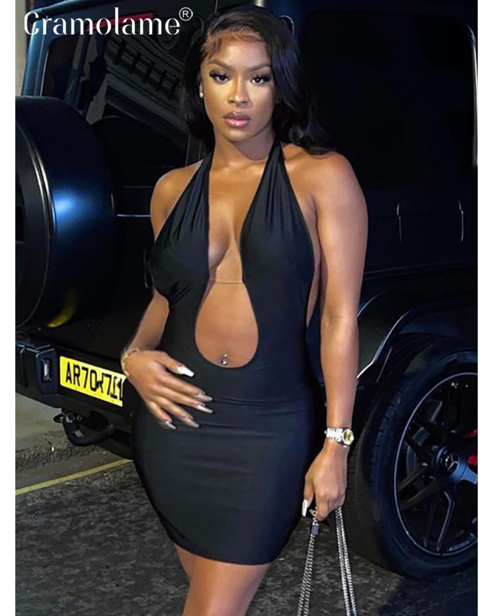 Halter Backless Sexy Mini Dress Women Hollow Out Y2K Black Party Night Club Bodycon Bandage Dresses 2022 front-1