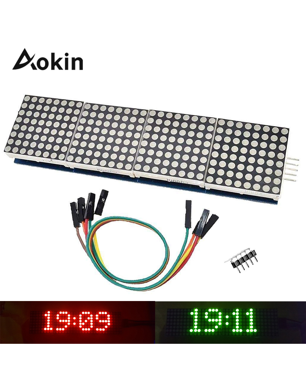 Max7219 Display Panel Dot Matrix Module Microcontroller 4 In One Display With 5P Line 4 In 1 Red Green For Arduino Diy front-0