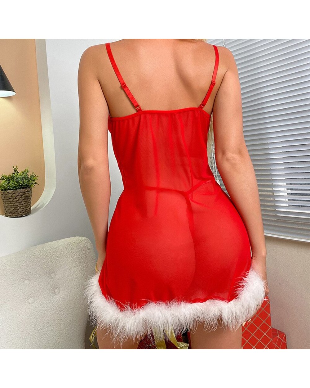 Christmas Clothes Sexy Lingerie Transparent Mesh Suspender Skirt Europe and America Cross-border Wholesale Sexy Pajamas front-1