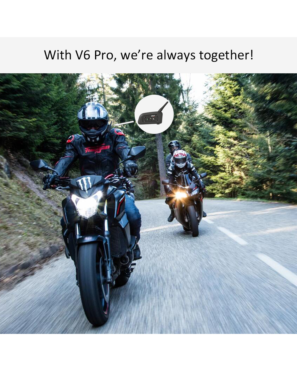 EJEAS V6 PRO Bluetooth Motorcycle Helmet Intercom Headset with 1200M BT Interphone Communicator for 6 Riders Waterproof front-2