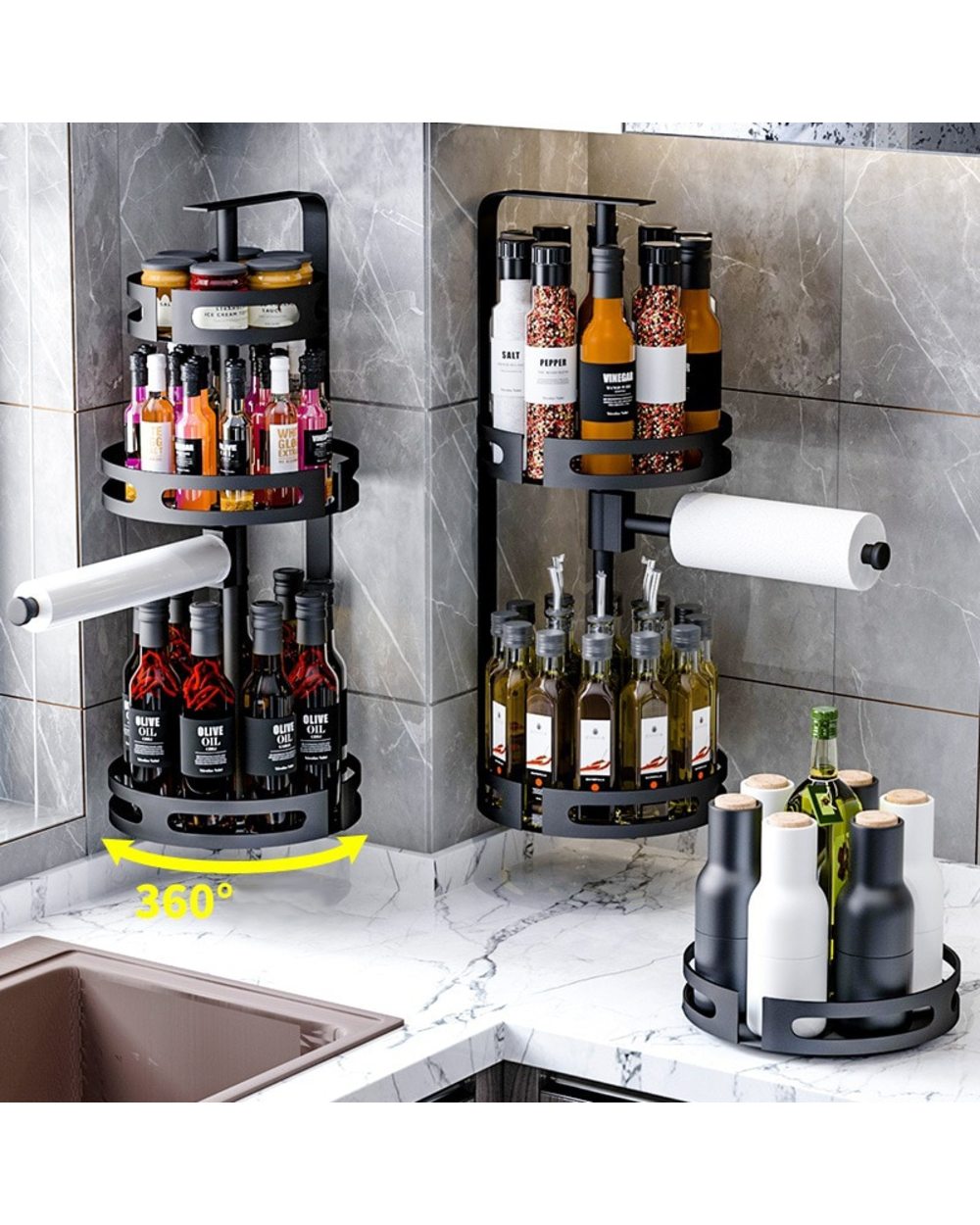 Rotating Spice Rack Punch Free Multifunction Corner Storage Rack front-0