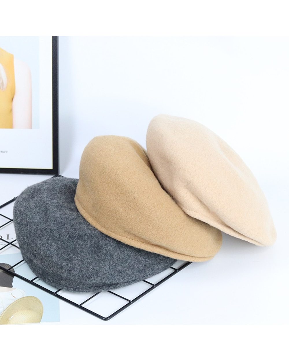 2021 New Women Wool Beret Hat Women Korean Versatile Forward Hats Warm Walking Hat Ladies Solid Color Casual Winter Pai front-1