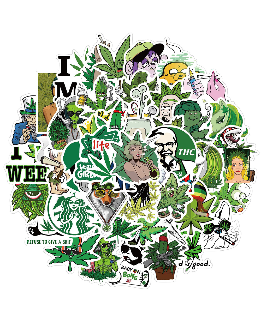 10/30/50PCS Funny Characters Leaves Weed Smoking Graffiti Stickers Bike Travel Luggage Guitar Laptop PVC Waterproof front-1
