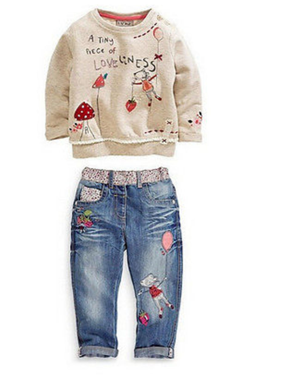 Citgeett Sppring Kids Baby Children Girls Clothing Long Sleeves Sweater + Jeans suit Cartoon Set Denim Pants Outfits front-5