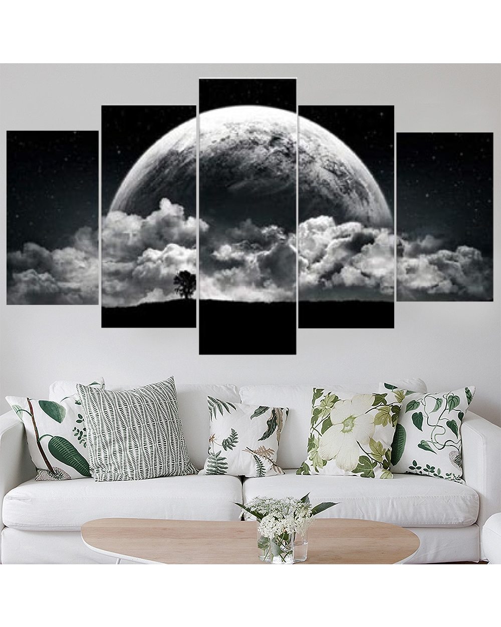 Black White Earth Modern Picture Print Abstract 5 Panel Canvas Art Wall Decor front-1