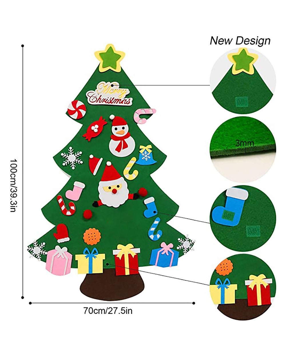 Christmas Tree - Kids DIY Felt Christmas Tree with Ornaments Xmas Gift New Year front-4