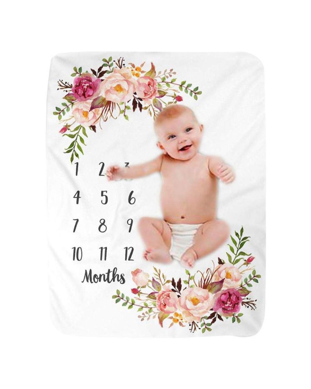 Baby Milestone Blanket Flannel Newborn Photo Prop Backdrop with Monthly Growth Chart for Girl and Boy front-1