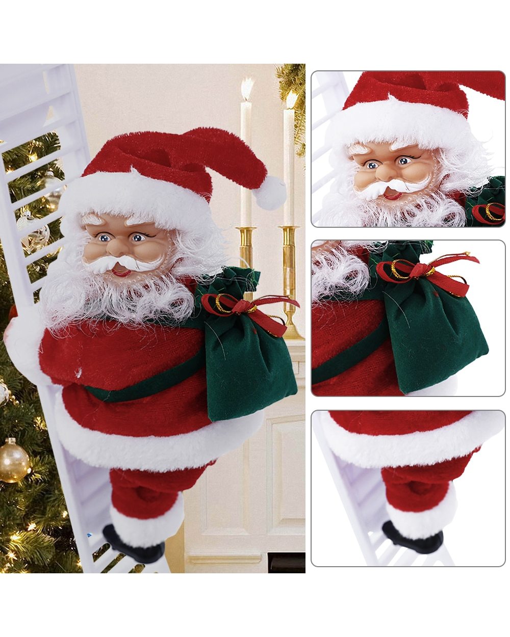 Santa Claus Climbing Ladder Electric Singing Santa Claus Ornaments for Christmas Tree Indoor Christmas Decoration front-4
