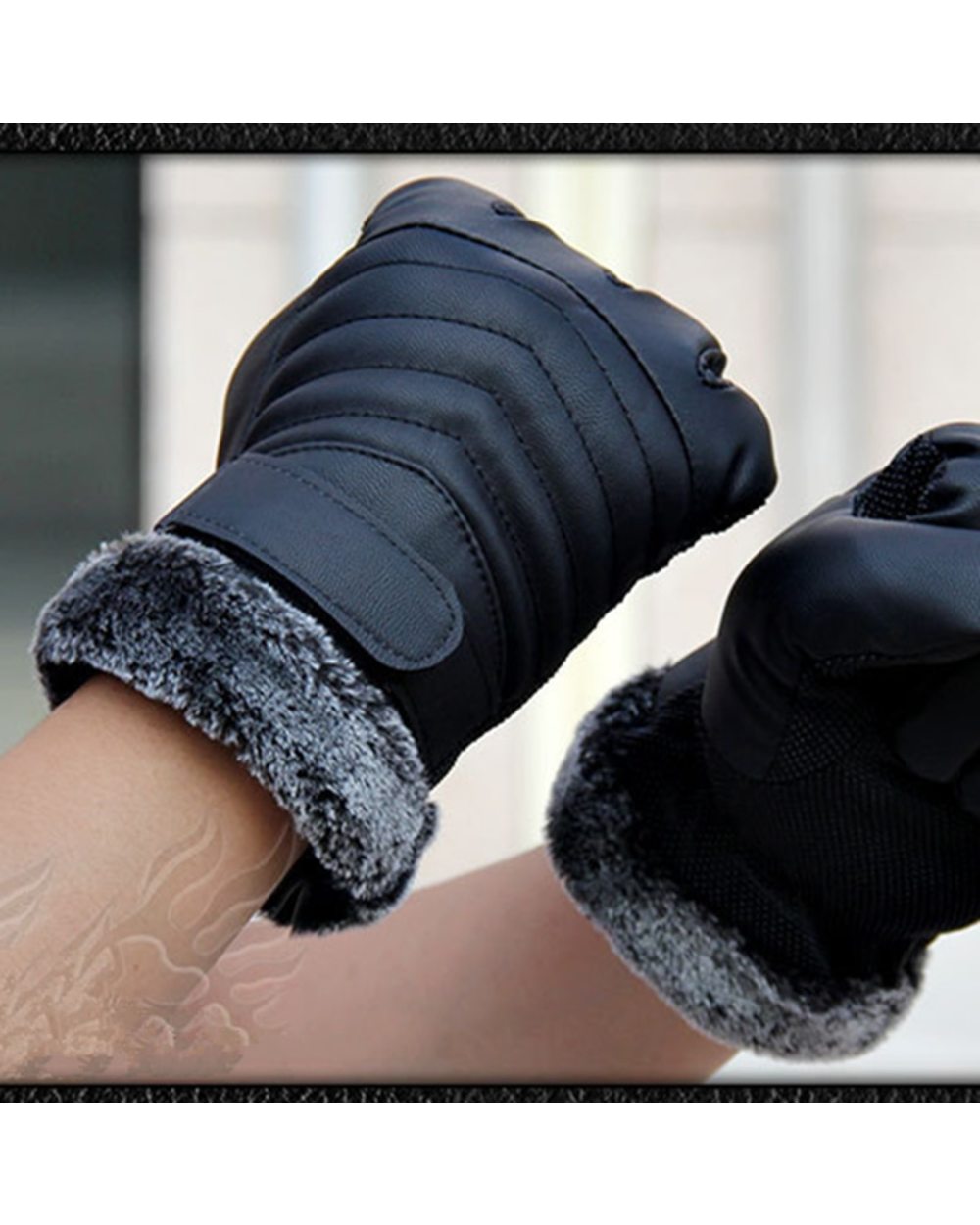 New Autumn Winter Velvet Gloves Men Touch Screen Mittens Glove Male Thickening Hiking Riding Outdoor Non-Slip Leather G front-4