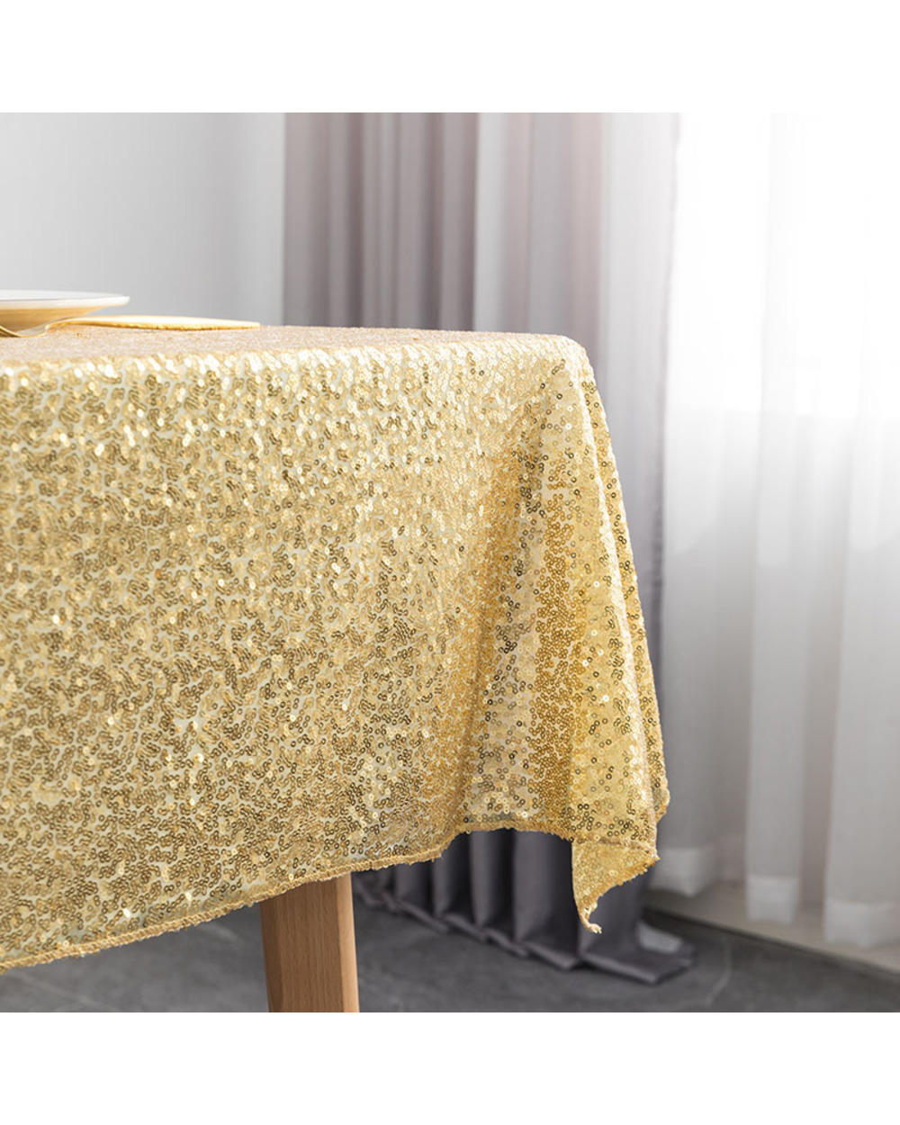 Decorative Sequin Wedding Table Cloth Party Banquet Wedding Decor Table Cover Champagne Tiny Green Wed Tablecloth front-2