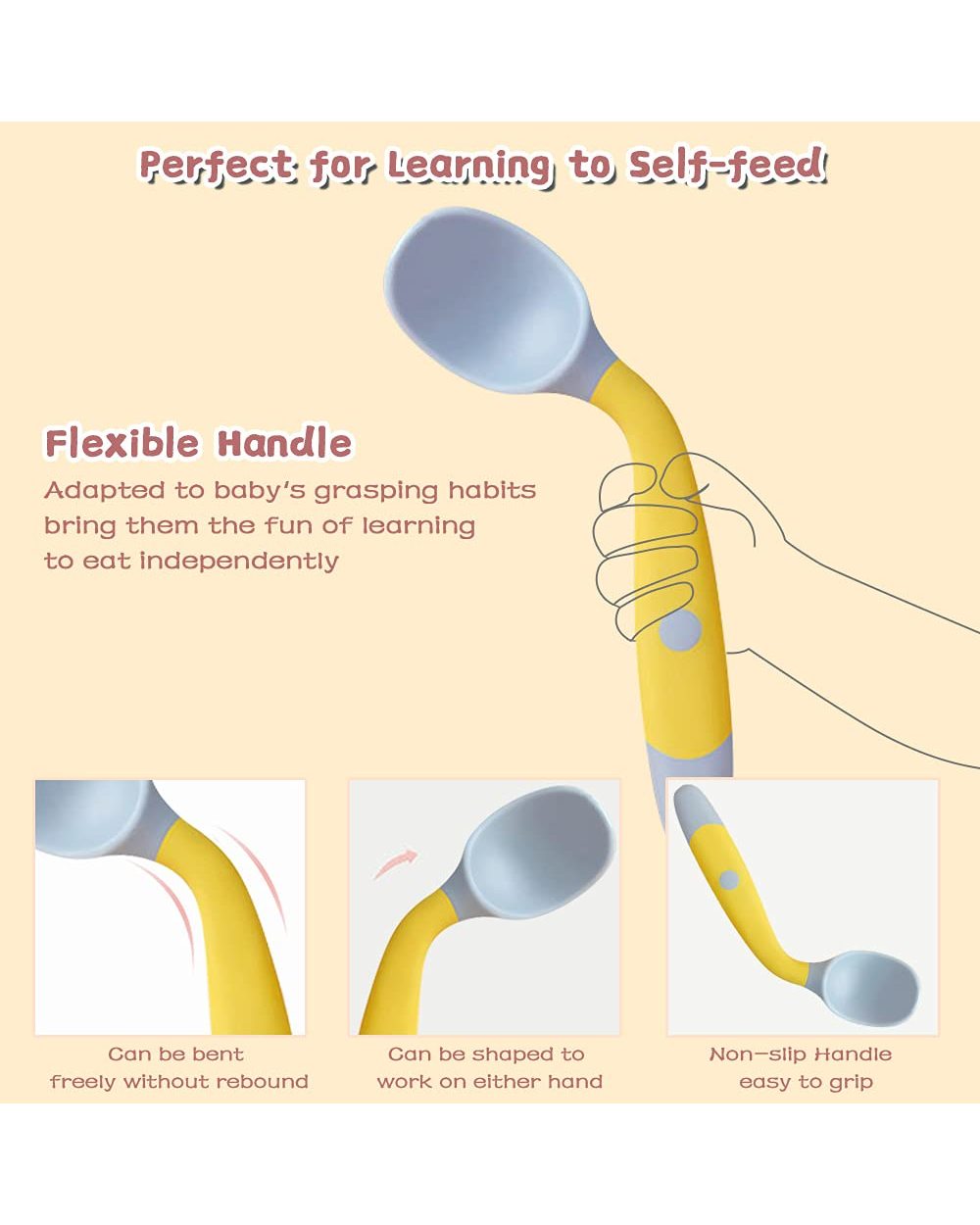 Children Learn To Eat Training Tableware Twist Fork Spoon Silicone Soft Spoon Baby Bendable Spoon Wyw front-1