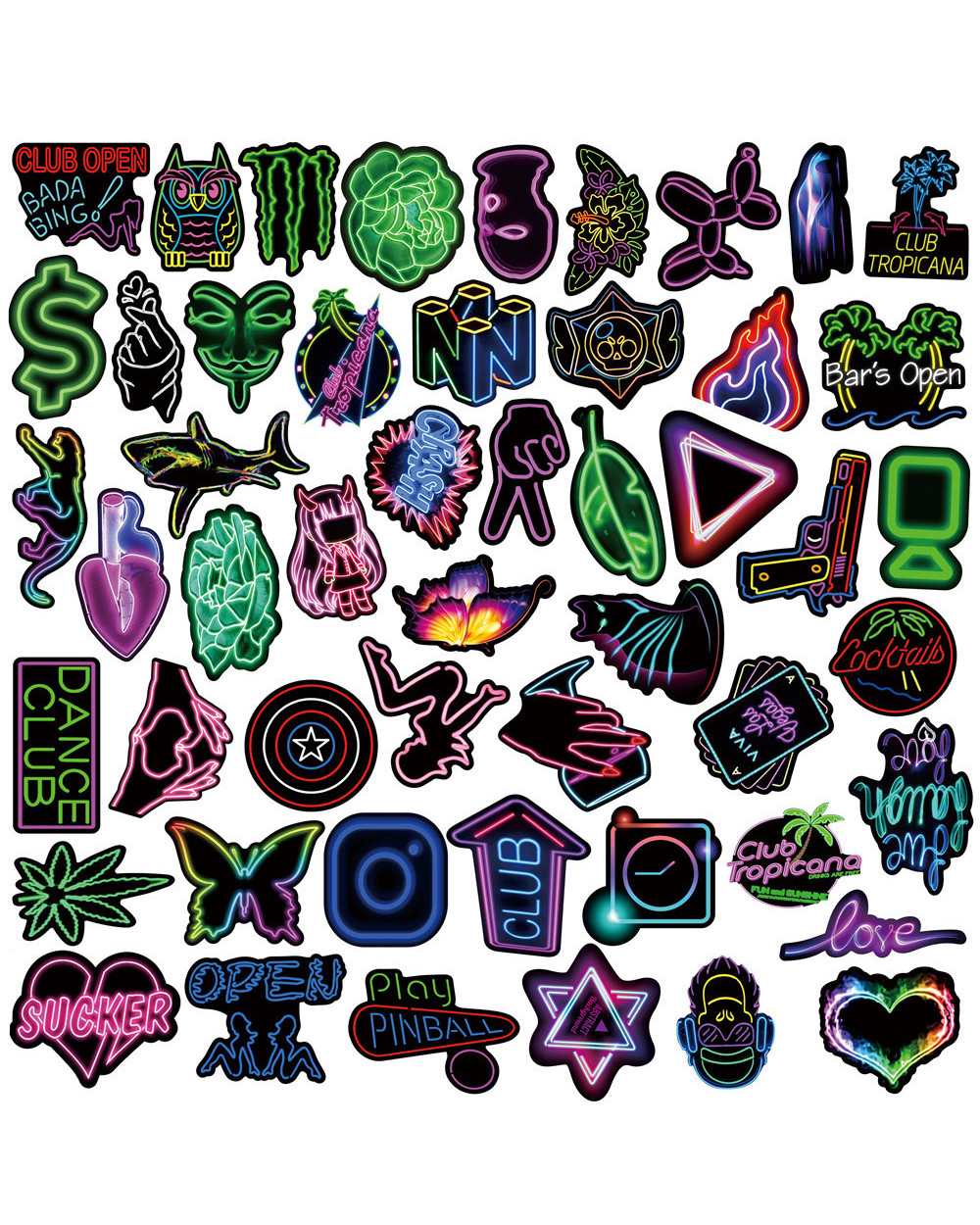 10/30/50PCS Mixed Neon Light Cartoon Stickers DIY Snowboard Laptop Luggage Guitar Cool Graffiti Waterproof Sticker Toys front-4