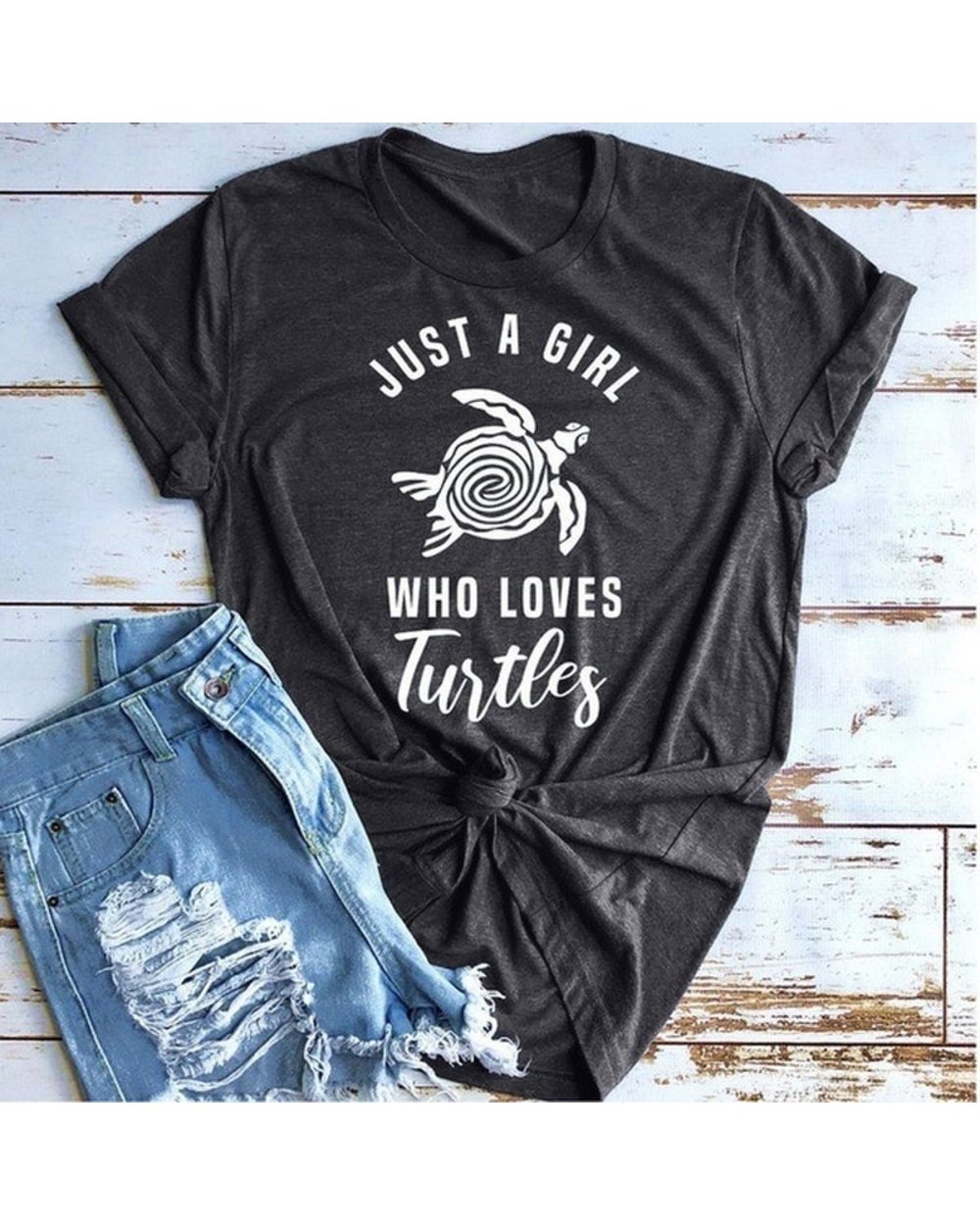 Just A Girl Love Turtle Print T Shirt Women Short Sleeve O Neck Loose Tshirt Summer Women Tee Shirt Tops Camisetas Mujer front-3