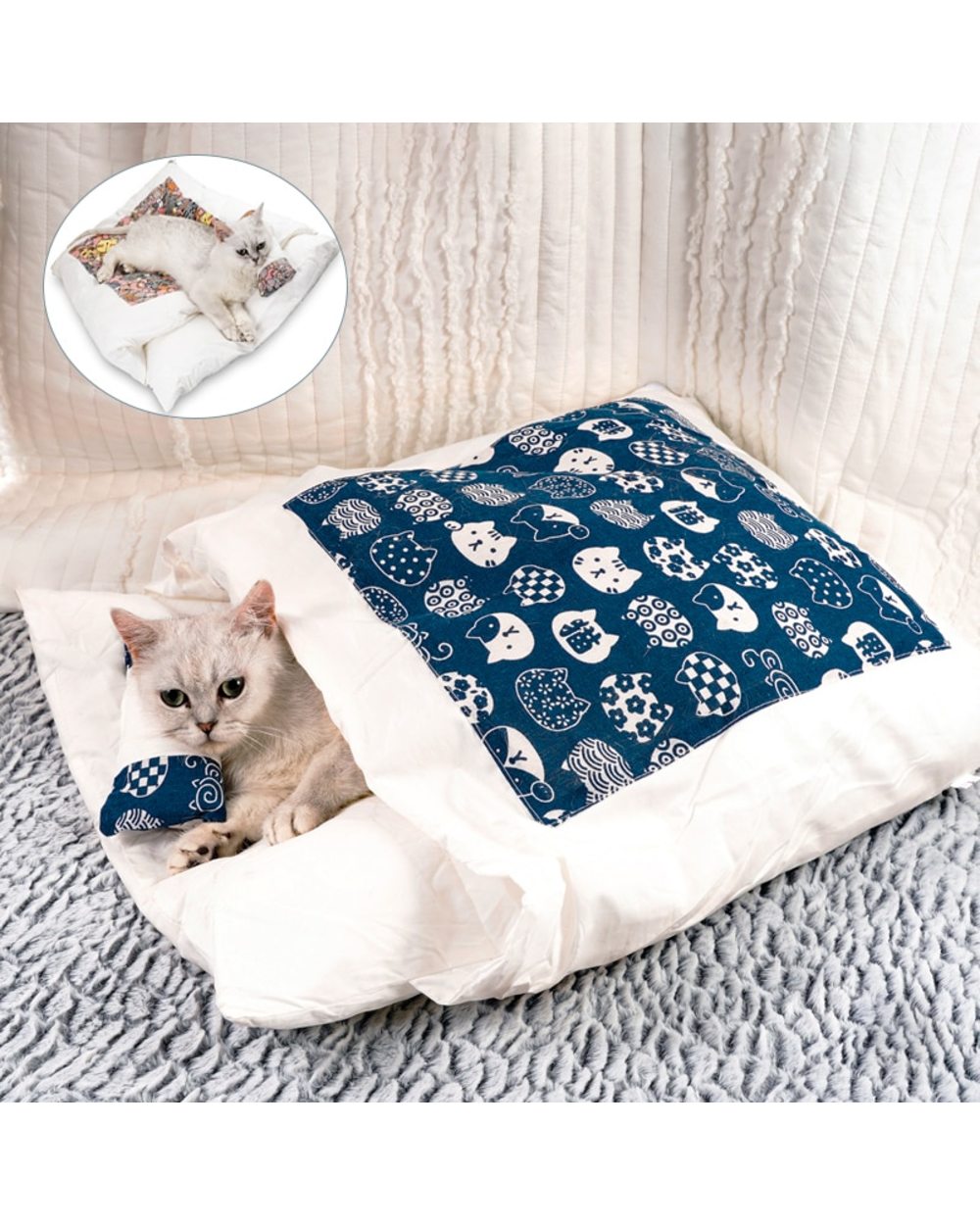 Cat Bed Warm Cat Sleeping Bag Deep Sleep Cave Winter Removable Pet