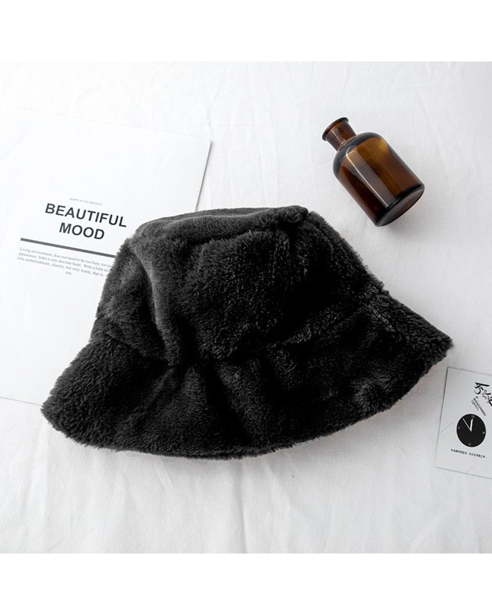 Fashion Faux Fur Winter Bucket For Women Girl Solid Thickened Soft Warm Fishing Outdoor Vacation Hat Lady front-5