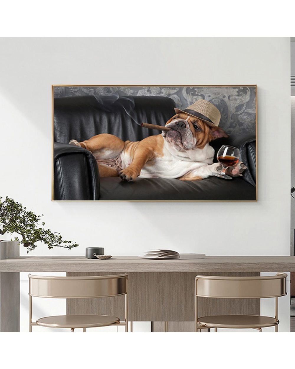 Bulldog Smoking Cigar Art Canvas Painting and Prints Wall Art Picture for Living Room Home Decor front-1