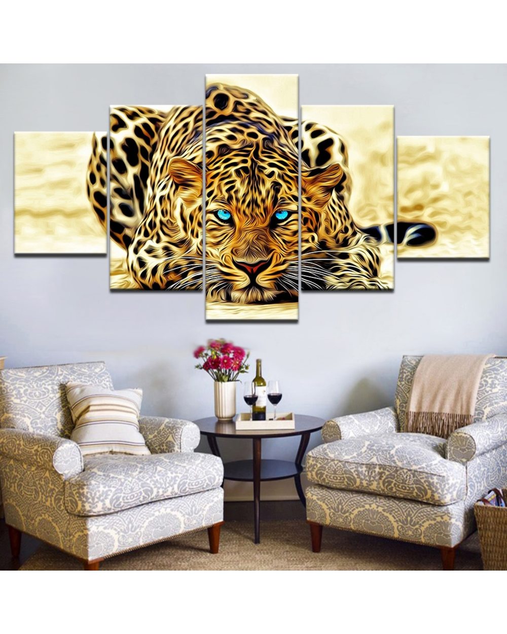 Creeping Leopard Picture Print Animal 5 Panel Canvas Art Wall Decor front-0