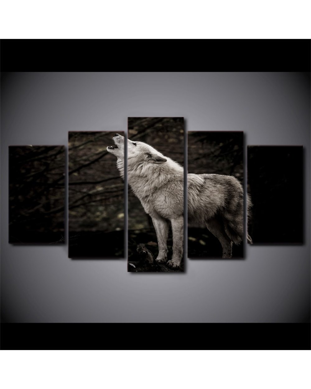 Howling White Wolf Abstract Painting Animal 5 Panel Canvas Art Wall Decor front-1