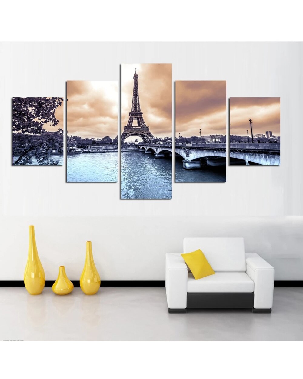 Nordic Paris Cityscape Eiffel Tower Landscape Picture Print Scenery 5 Panel Canvas Art Wall Decor front-1