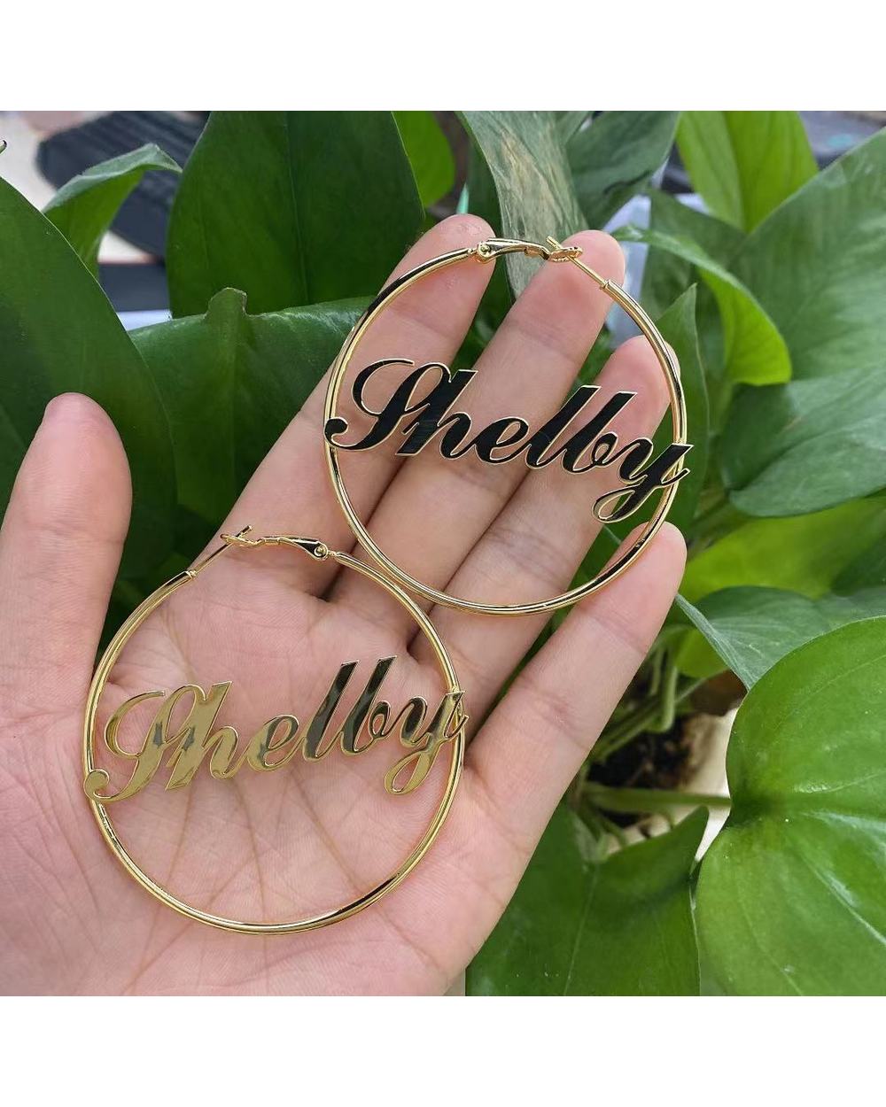 1 Pair Custom Name Hoop Earring Personalized Handmade Jewelry front-0