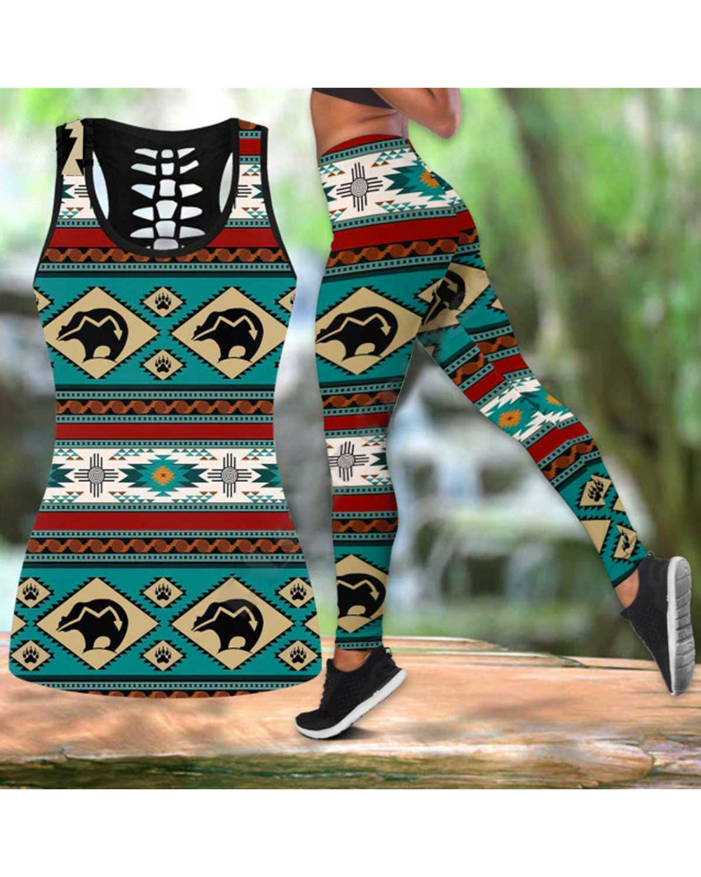 Workout Pants Eagle 3D Printed Hollow Tanktop sexy Yoga Suit Fitness Soft Legging front-2